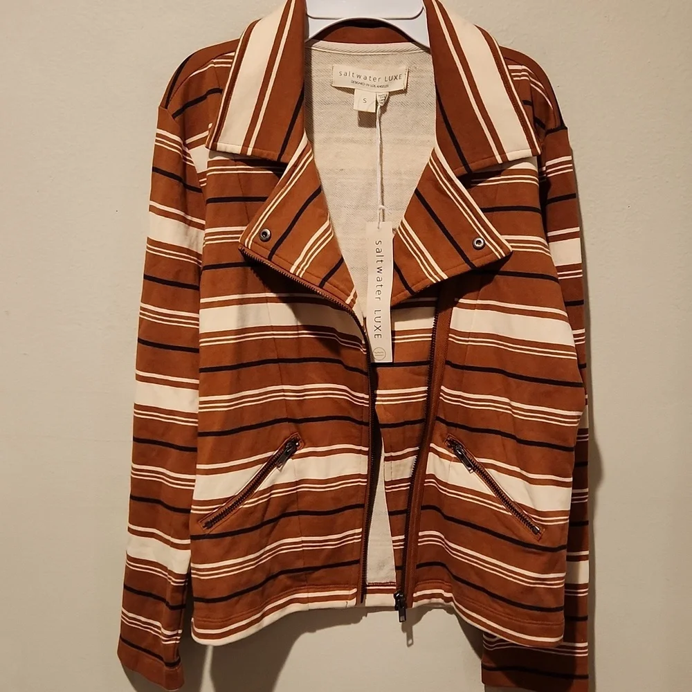 ❤️ NWT! SALTWATER LUXE STRIPED MOTO JACKET ON COTTON TERRY, SMALL - Picture 3 of 9